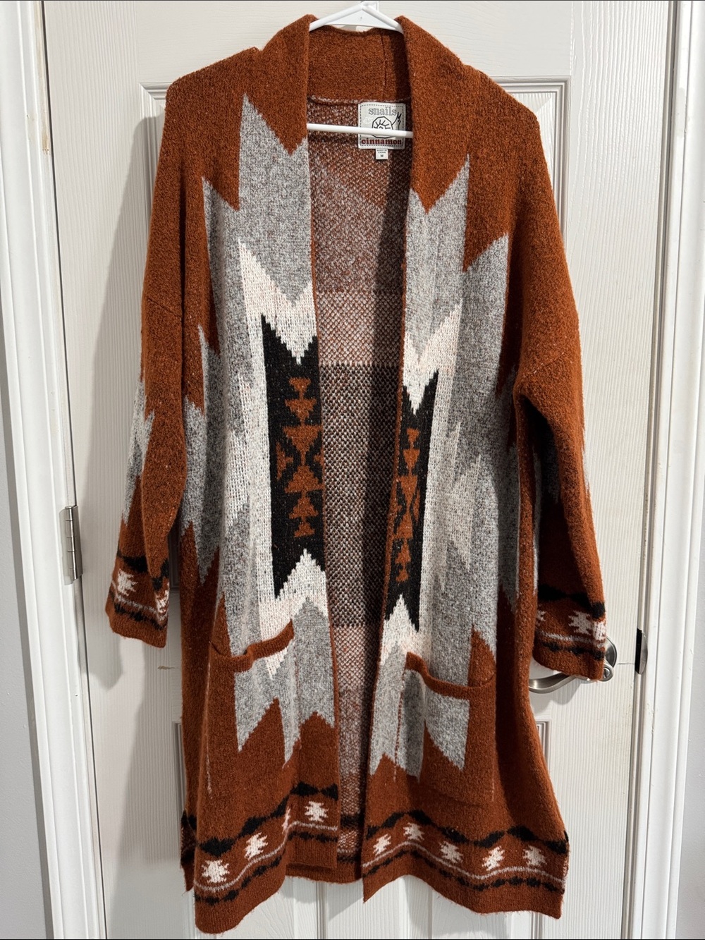 Cozy Cinnamon Aztec Open-Front Cardigan Sweater